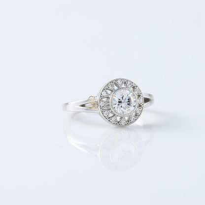 Round Brilliant Cut Moissanite Diamond Halo Engagement Ring