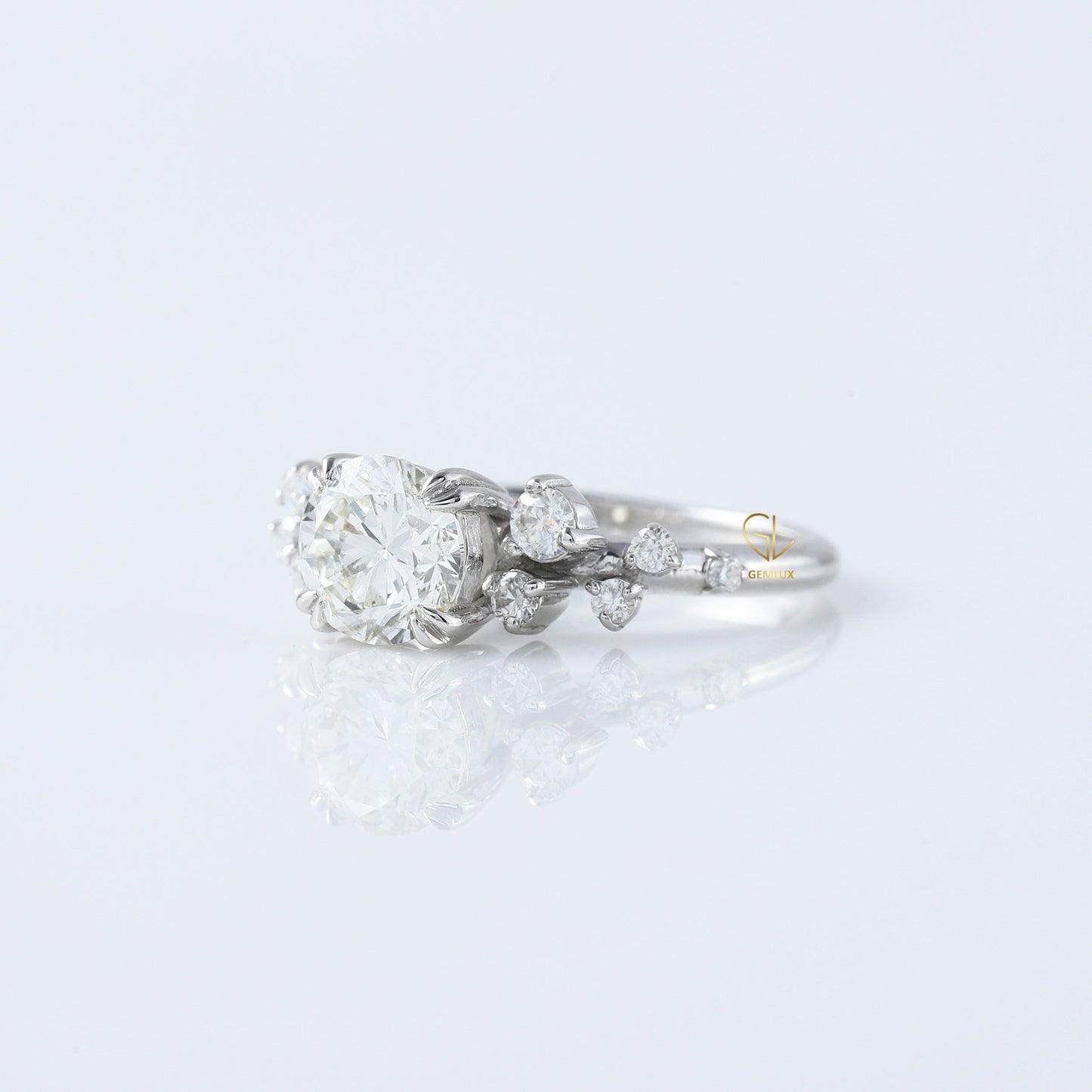 Round Cut Lab Grown Cluster Scattered Diamond Ring