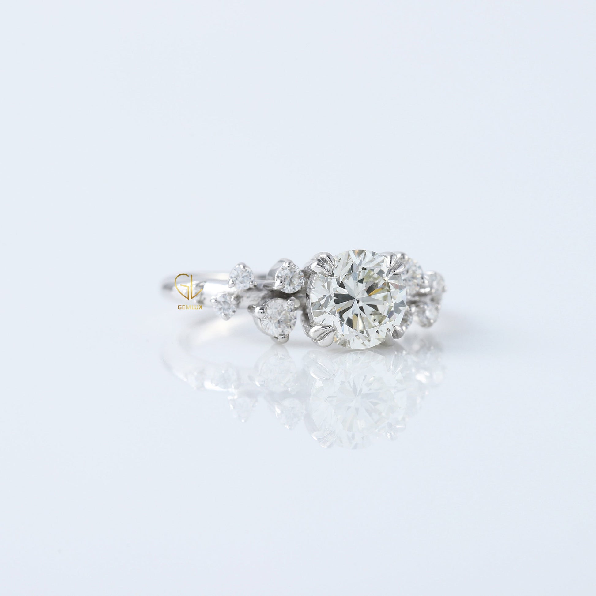 Round Cut Lab Grown Cluster Scattered Diamond Ring