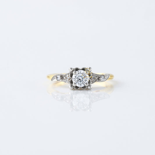 Round Cut Lab Grown Diamond Art Deco Two Tone Engagement Ring