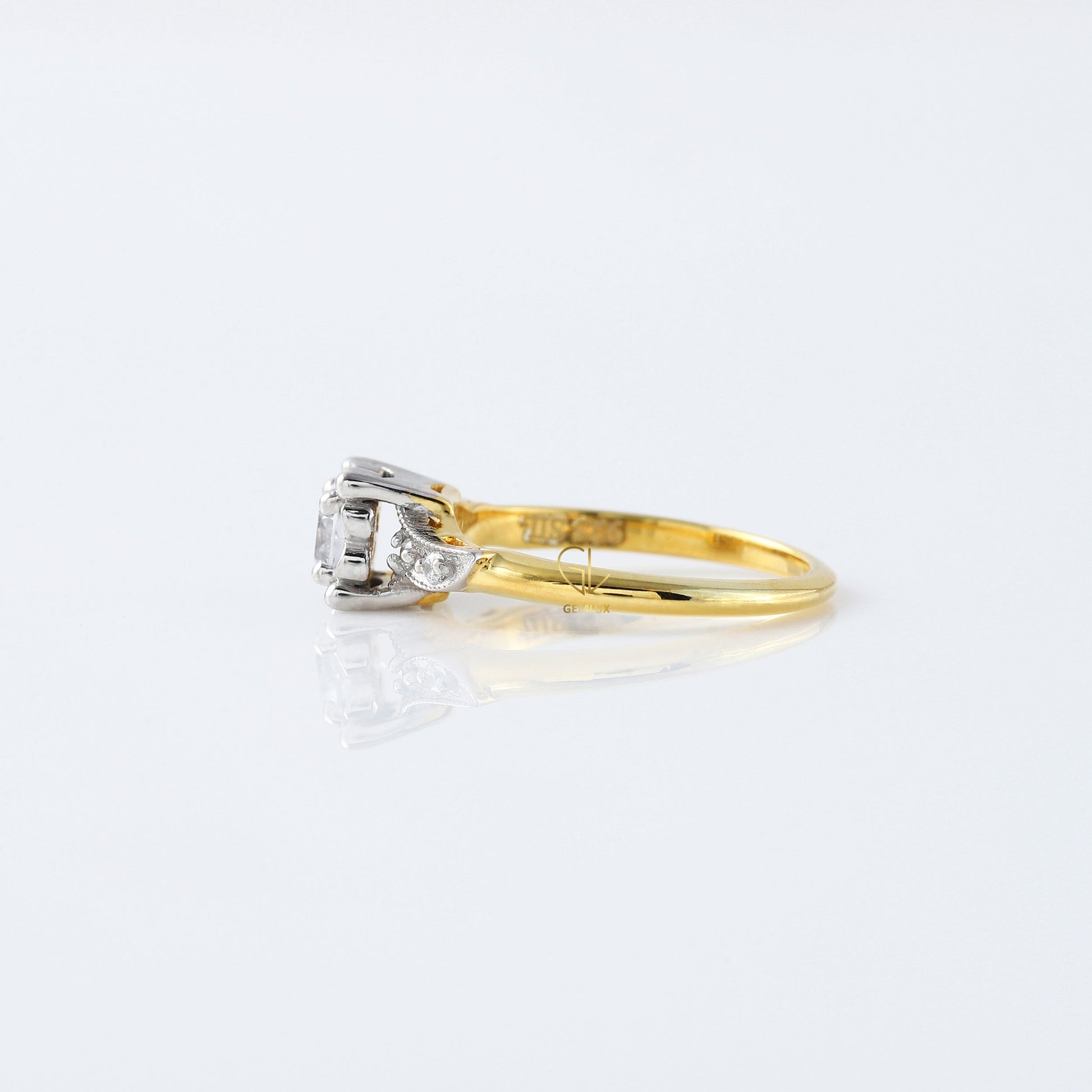 Round Cut Lab Grown Diamond Art Deco Two Tone Engagement Ring