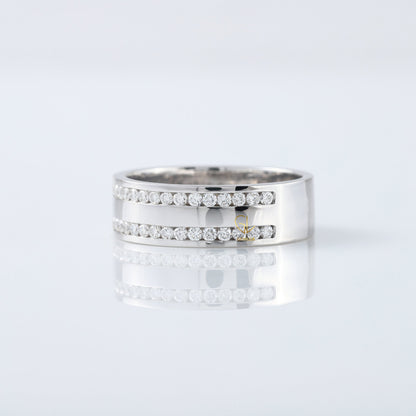 Round Cut Lab Grown Diamond Two Row Wedding Band