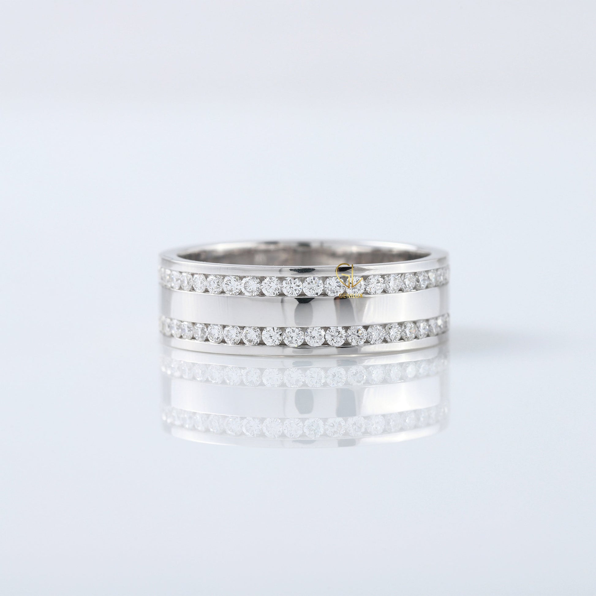 Round Cut Lab Grown Diamond Two Row Wedding Band