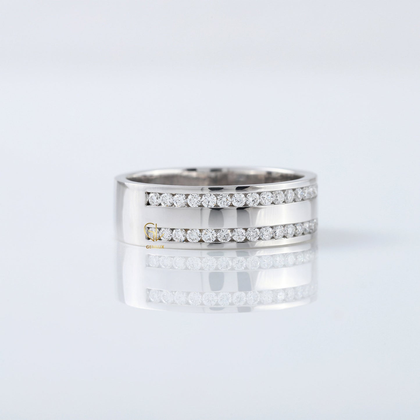 Round Cut Lab Grown Diamond Two Row Wedding Band