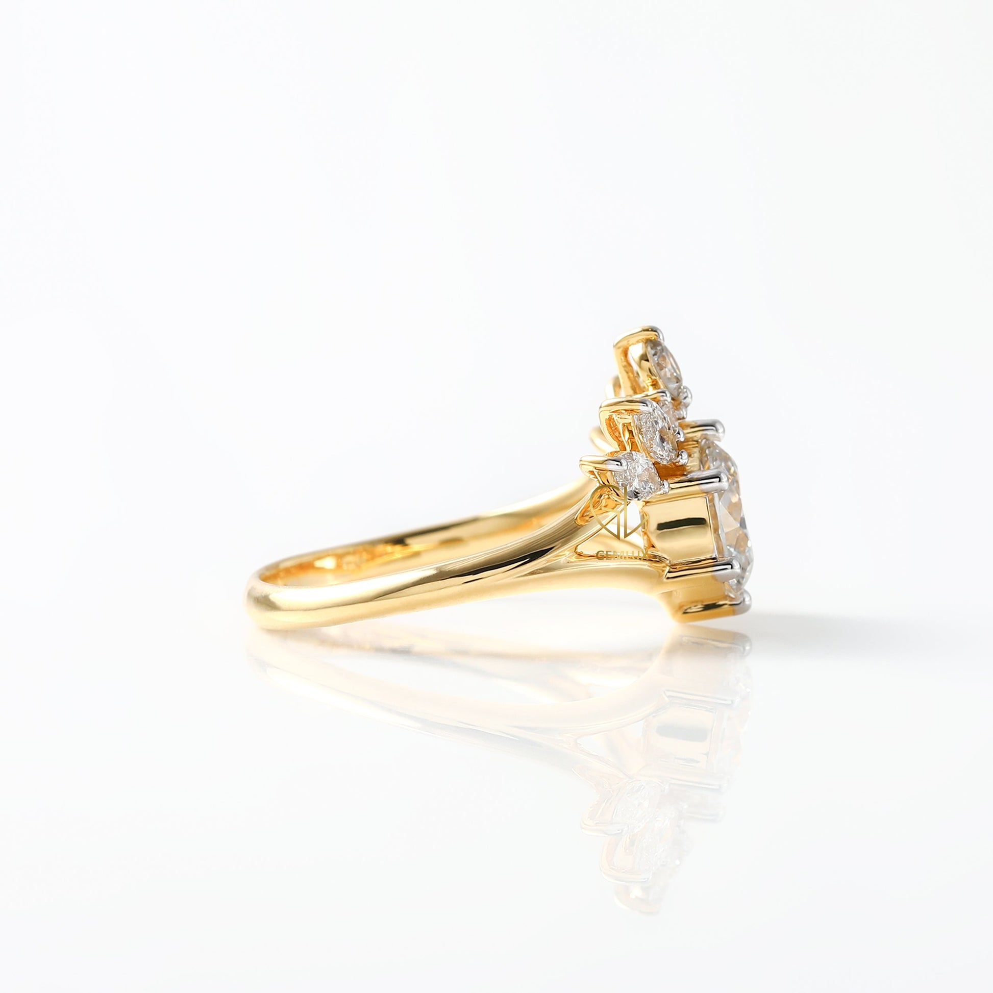 Round Cut Lab Grown Split Shank Queen Crown Ring