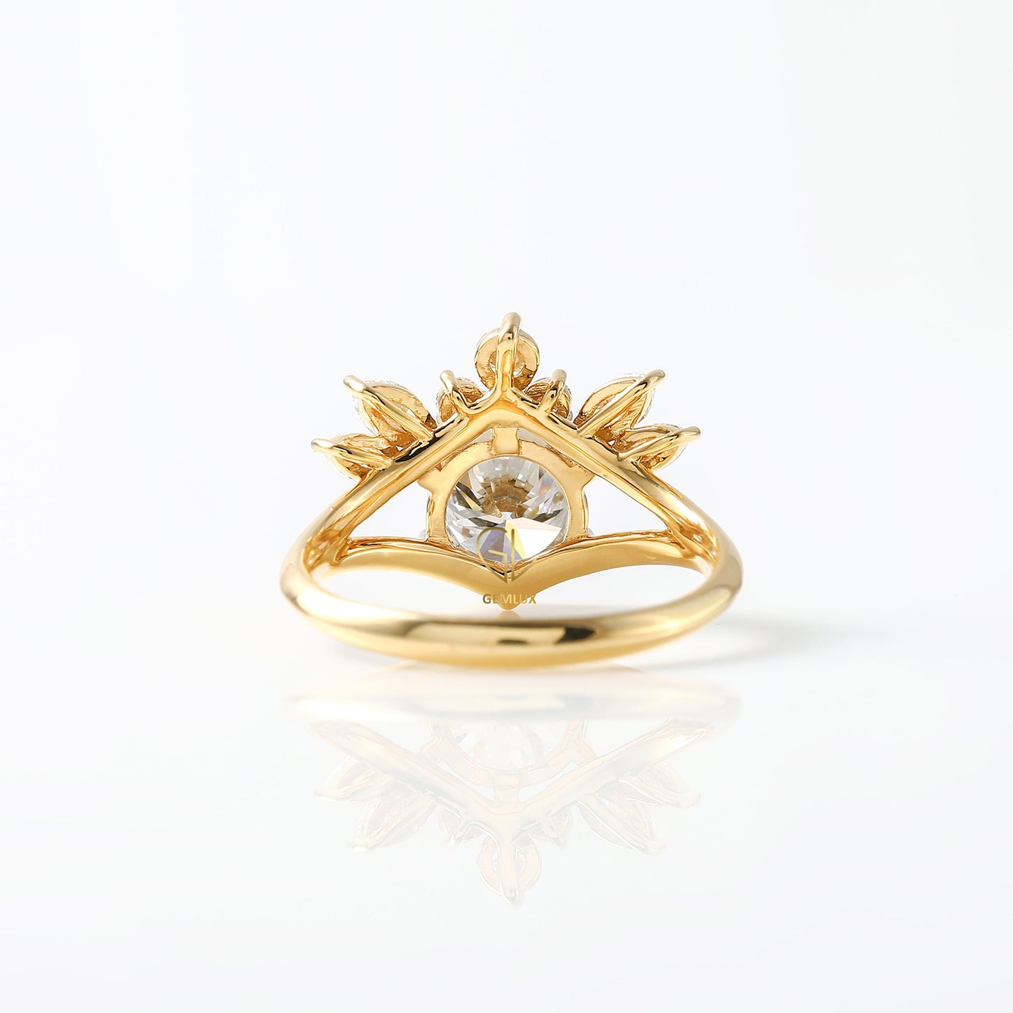 Round Cut Lab Grown Split Shank Queen Crown Ring