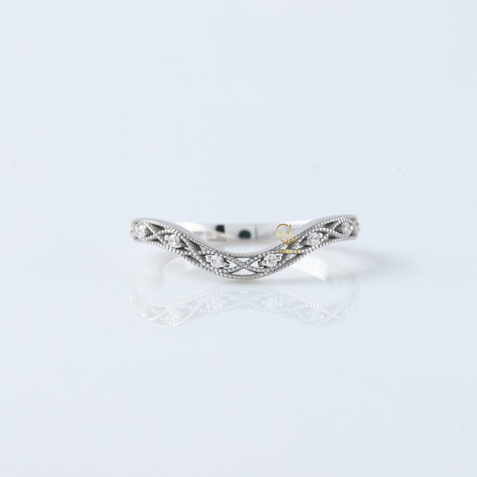 Round Cut Moissanite Diamond Art Deco Curve Wedding Band