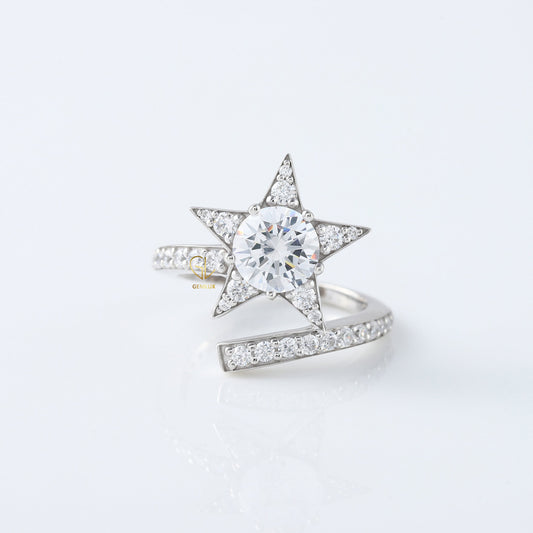 Round Cut Moissanite Diamond Bypass Engagement Ring