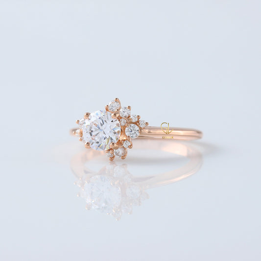 Round Cut Moissanite Diamond Cluster Engagement Ring