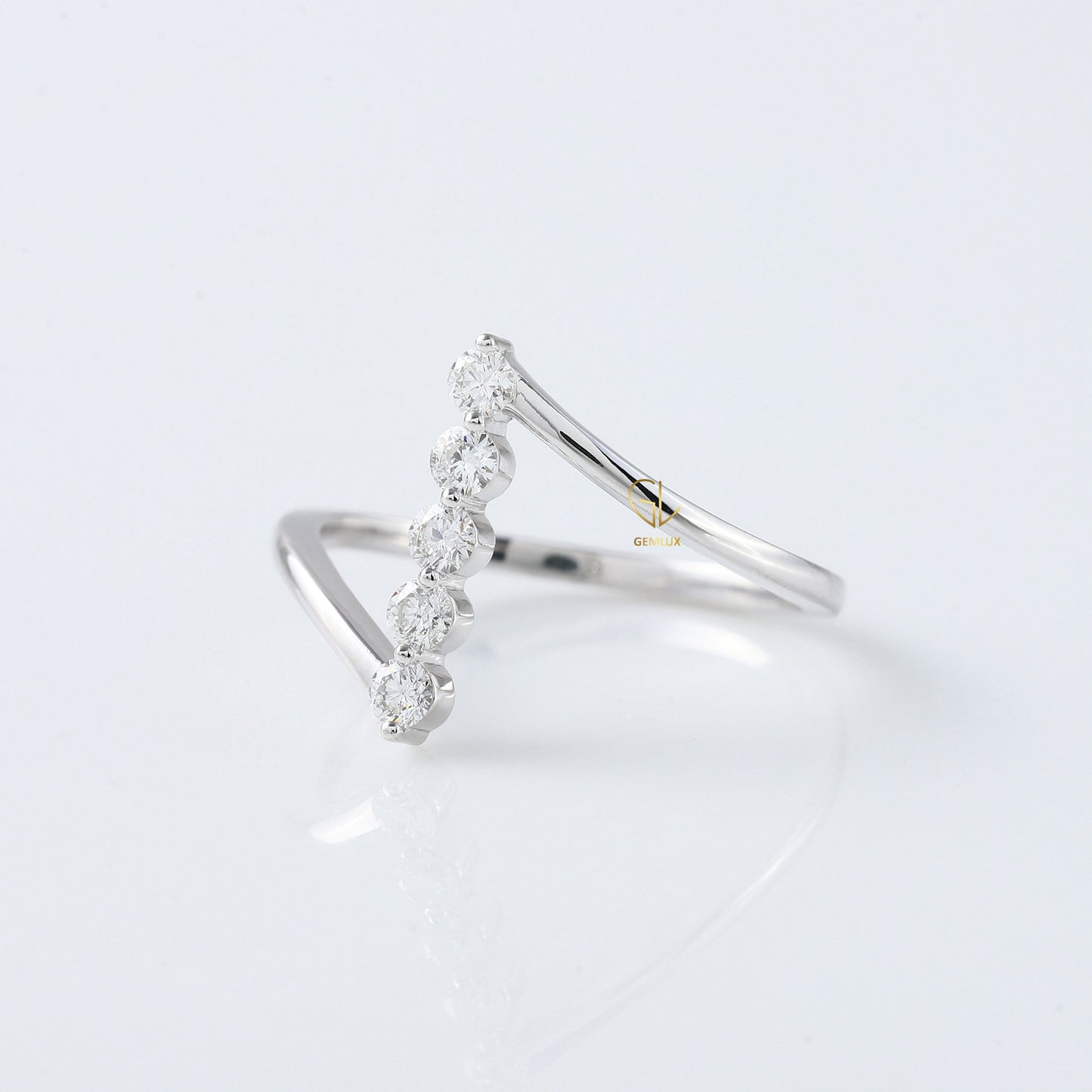 Round Cut Moissanite Diamond Five Stone Bypass Ring