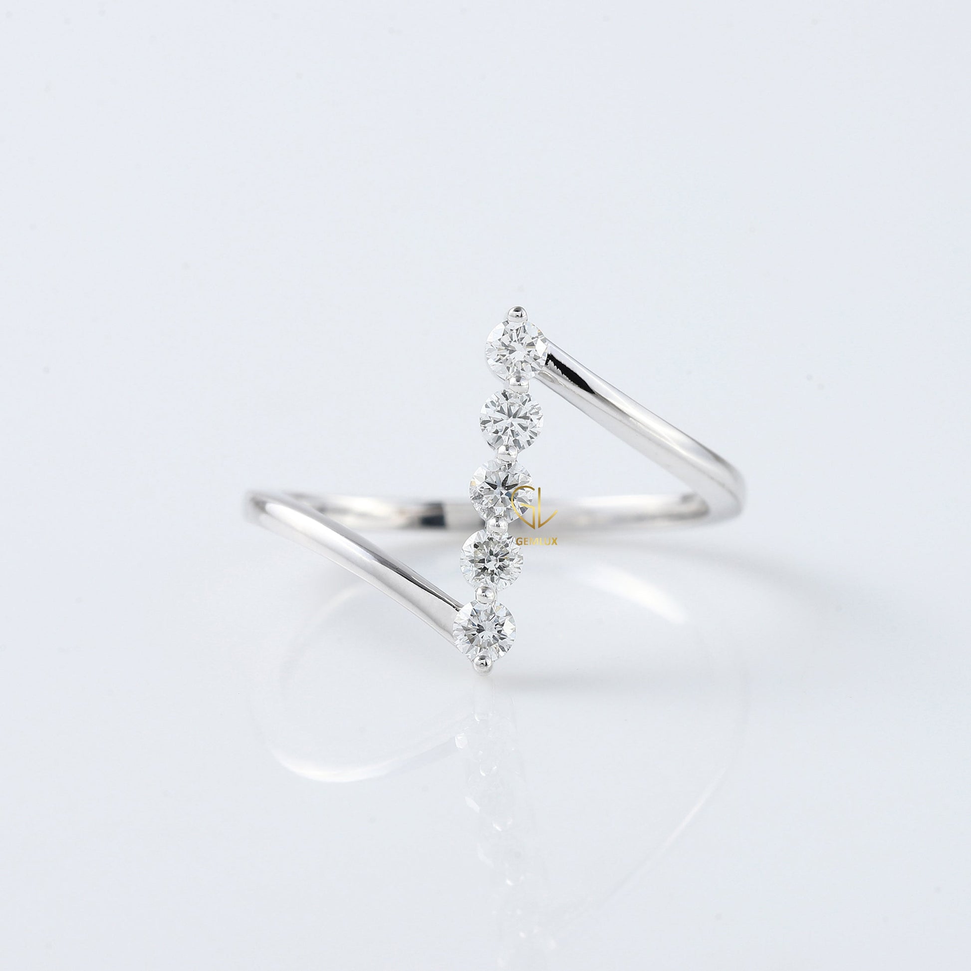 Round Cut Moissanite Diamond Five Stone Bypass Ring