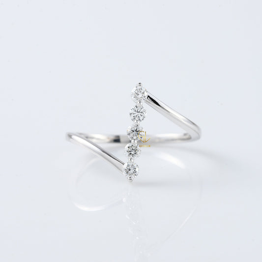 Round Cut Moissanite Diamond Five Stone Bypass Ring