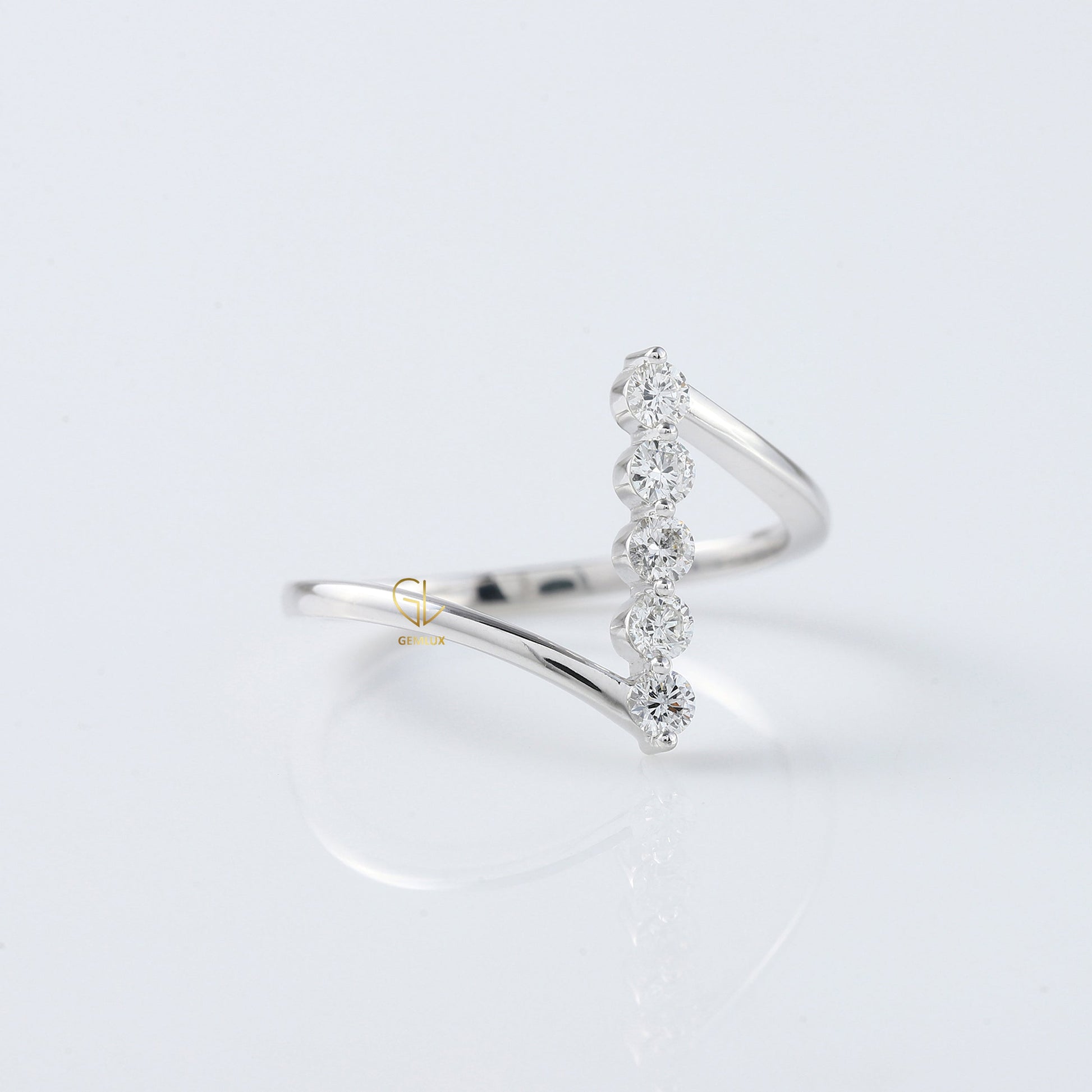 Round Cut Moissanite Diamond Five Stone Bypass Ring