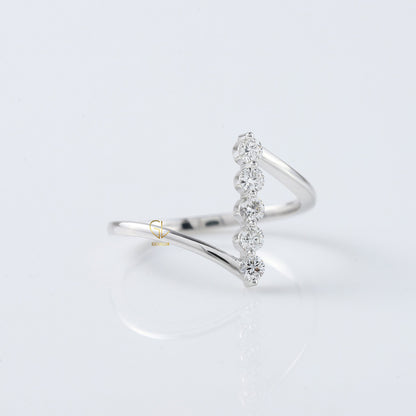 Round Cut Moissanite Diamond Five Stone Bypass Ring