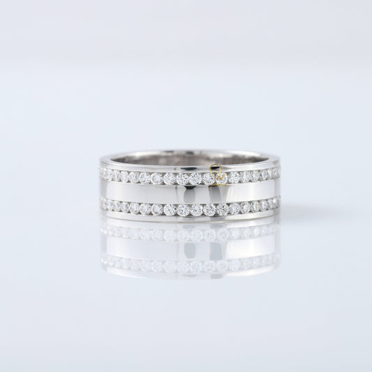 Round Cut Moissanite Diamond Half Eternity Wedding Band