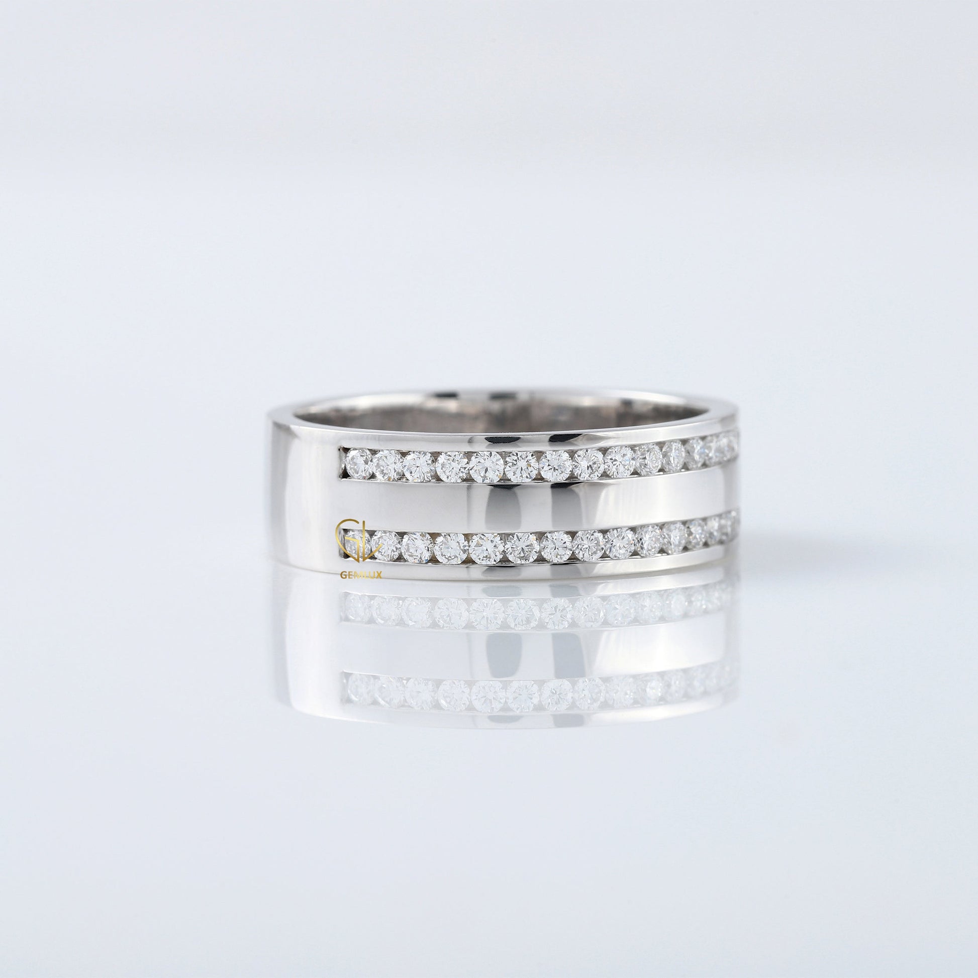 Round Cut Moissanite Diamond Half Eternity Wedding Band
