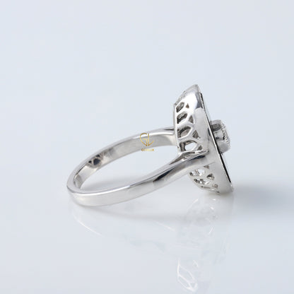 Round Cut Moisssanite Black Enamel Art Deco Engagement Ring