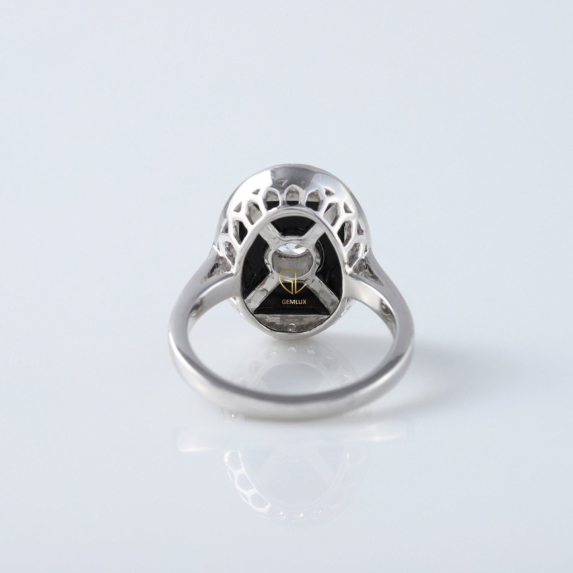 Round Cut Moisssanite Black Enamel Art Deco Engagement Ring