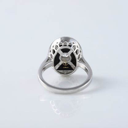 Round Cut Moisssanite Black Enamel Art Deco Engagement Ring