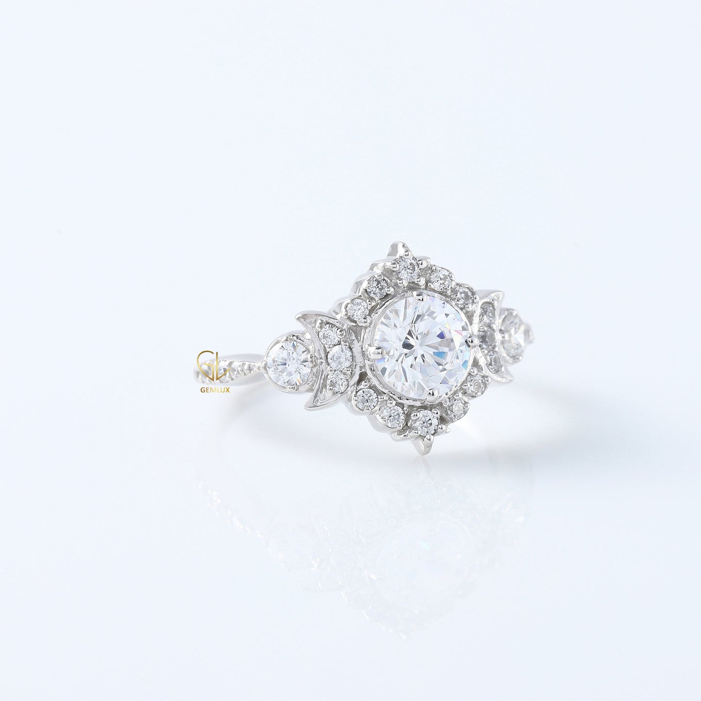 Round Moissanite Vintage Style Halo Ring - Edwardian Ring