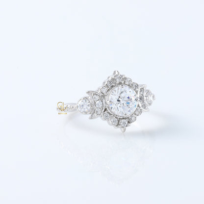 Round Moissanite Vintage Style Halo Ring - Edwardian Ring