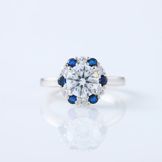 Round Cut Moissanite Halo Engagement Ring For Her