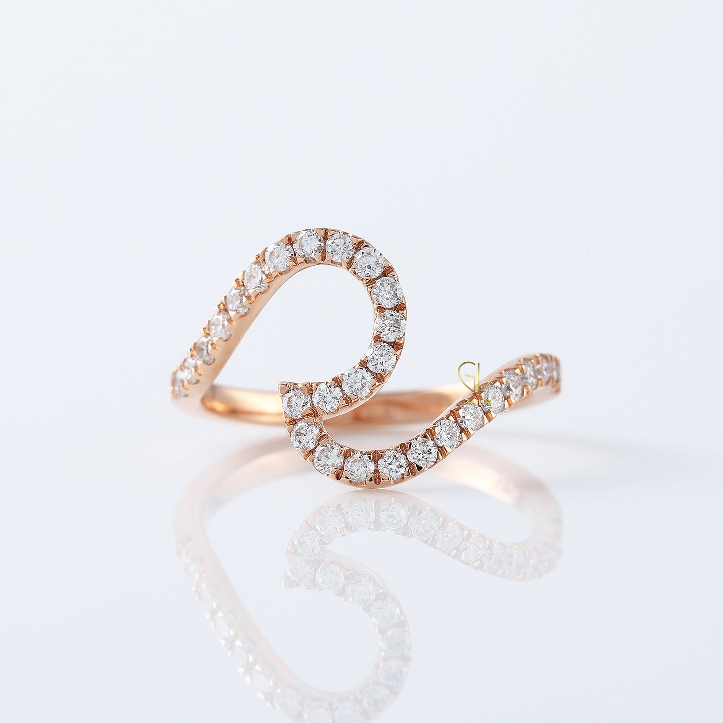 Round Cut Surfers Ocean Wave Moissanite Ring