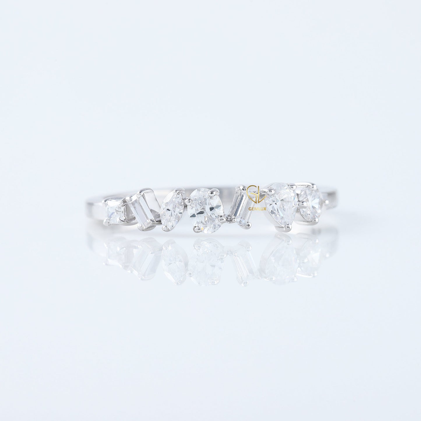 Seven Stone Fancy Cut Moissanite Stackable Wedding Band