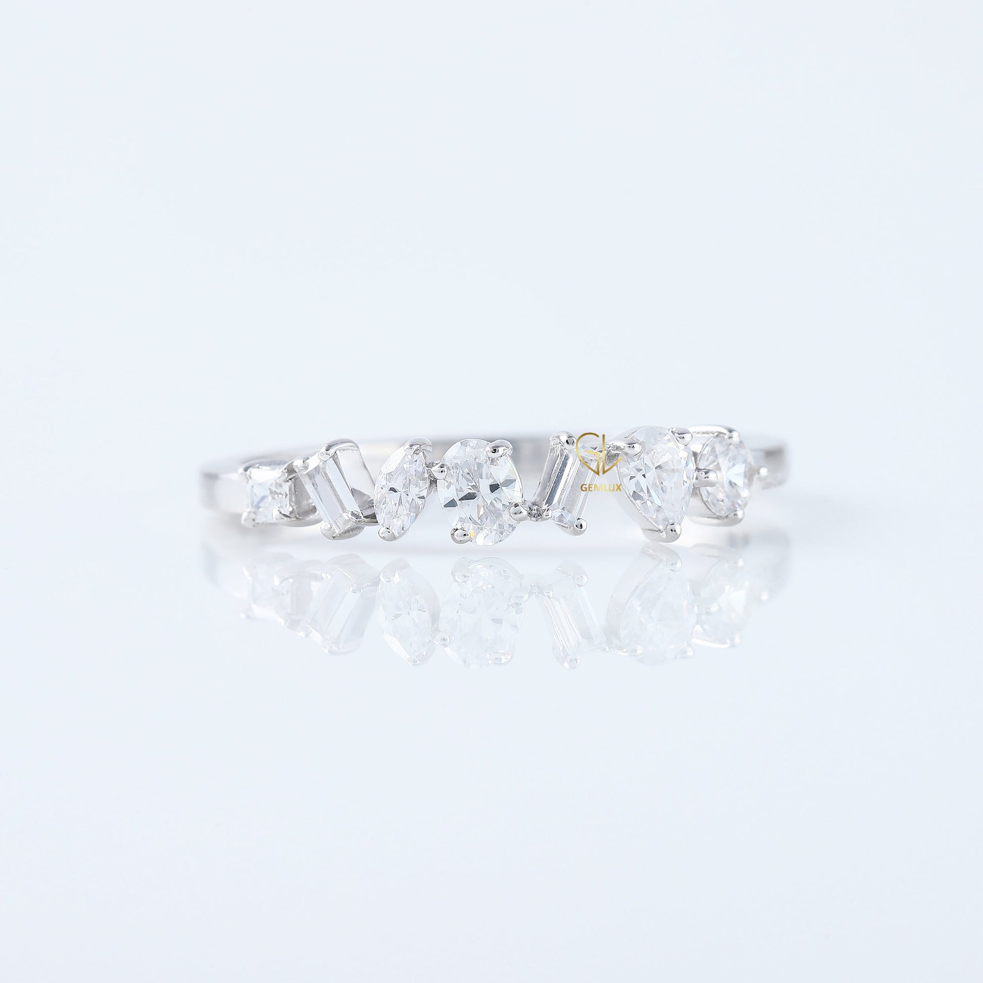 Seven Stone Fancy Cut Moissanite Stackable Wedding Band