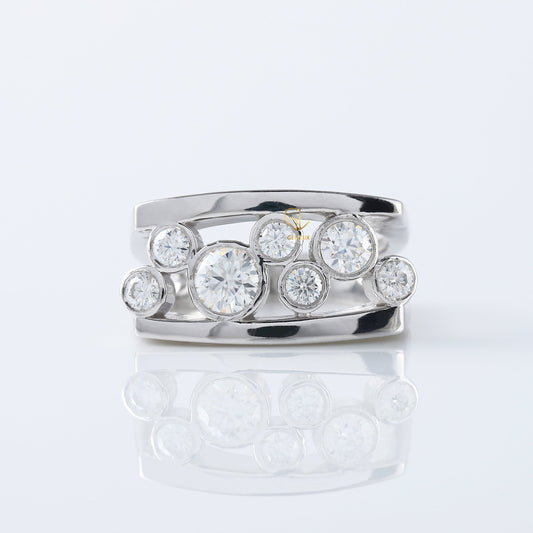 Seven Stone Round Cut Moissanite Scattered Diamond Wedding Band