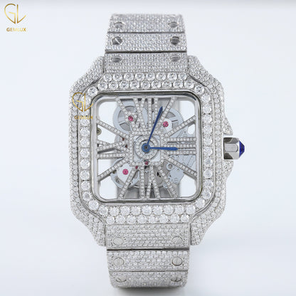 Square Dial Skeleton Iced Out Lab Grown Diamond Watch