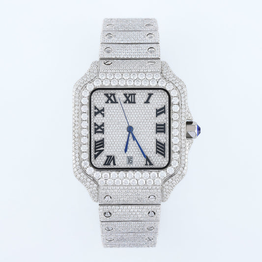 Square Roman Dial Iced Out D VVS Moissanite Hip Hop Watch