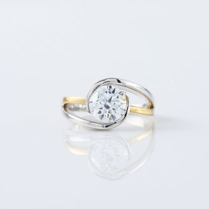 Swirl Bypass Round Moissanite Two Tone Engagement Ring