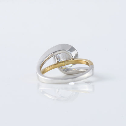 Swirl Bypass Round Moissanite Two Tone Engagement Ring