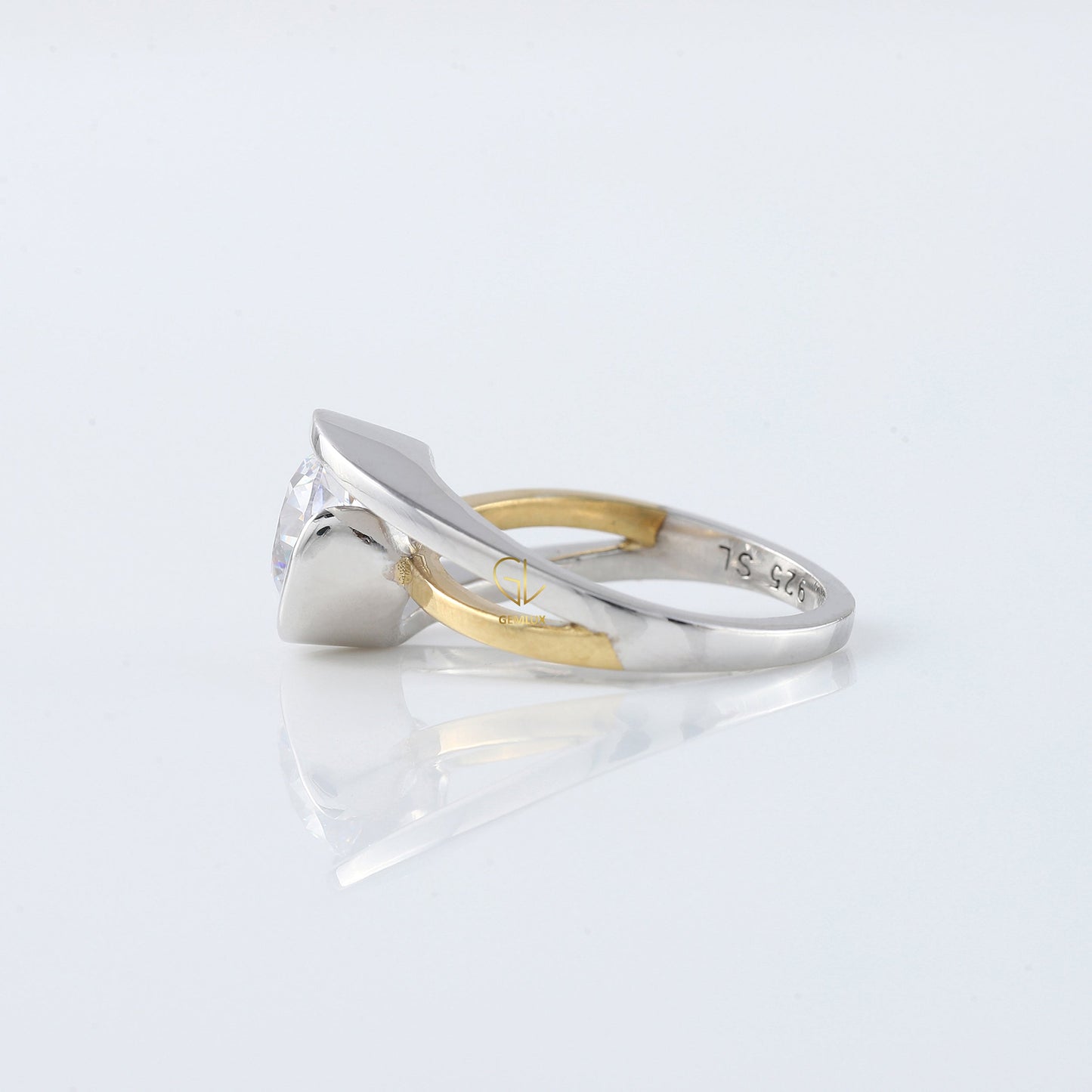 Swirl Bypass Round Moissanite Two Tone Engagement Ring