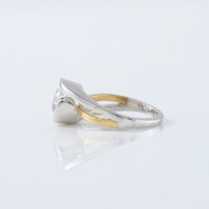 Swirl Bypass Round Moissanite Two Tone Engagement Ring