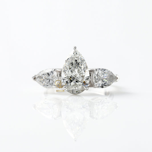 Three Stone Pear Cut Moissanite Engagement Ring