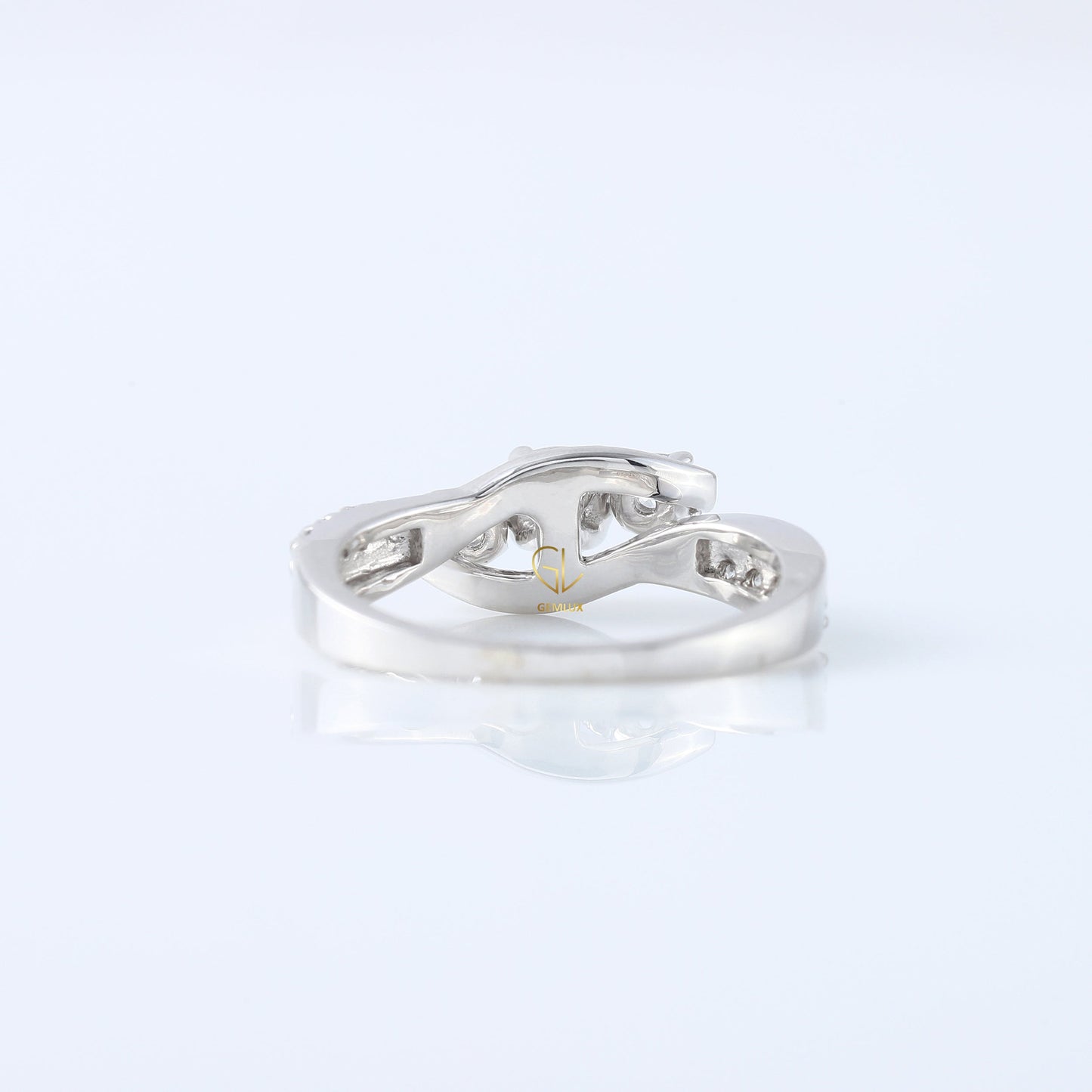 Three Stone Lab Grown Diamond Swirl Bypass Ring, round cut diamond three stone ring