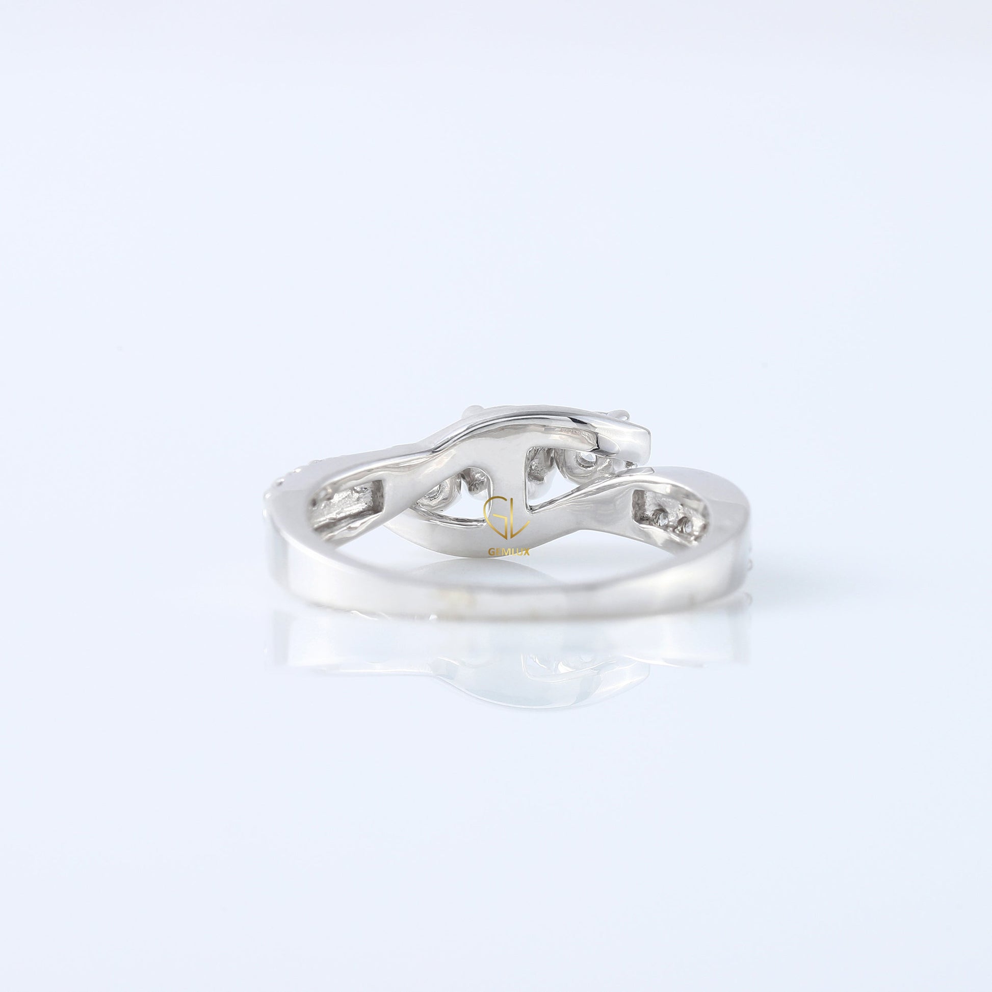 Three Stone Lab Grown Diamond Swirl Bypass Ring, round cut diamond three stone ring