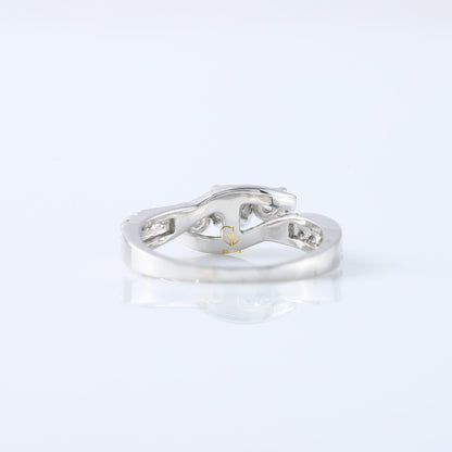 Three Stone Lab Grown Diamond Swirl Bypass Ring, round cut diamond three stone ring