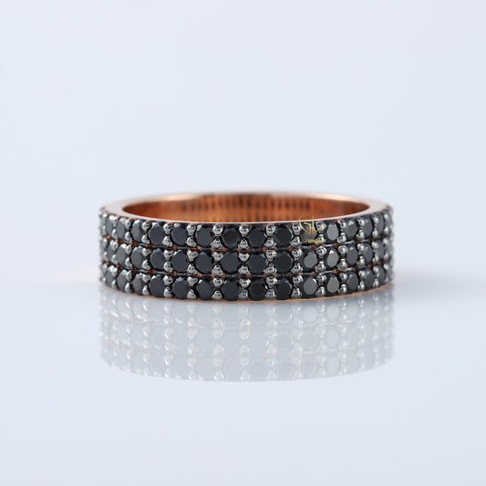 Three Row Black Moissanite Pave Set Eternity Men's Ring