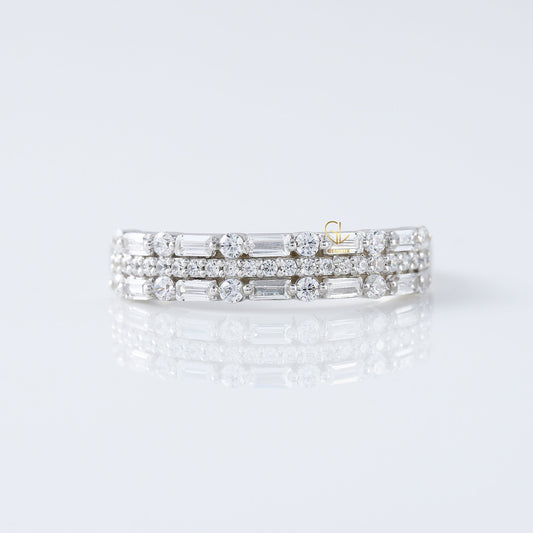 Three Row Moissanite Eternity Wedding Band
