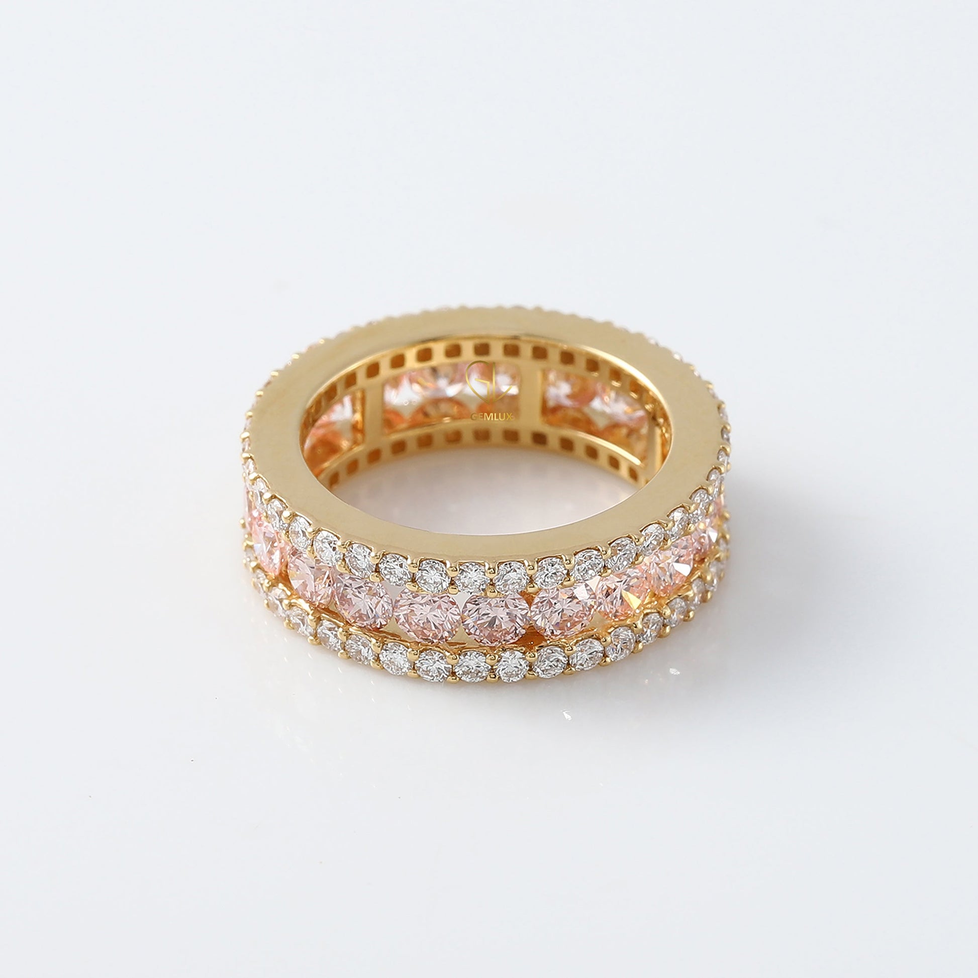 Three Row Pink & White Lab Grown Eternity Wedding Band lab created diamond engagement rings​ wedding band​ for women​ rose gold wedding band​ eternity band ring​ eternity ring​s diamond eternity ring​
