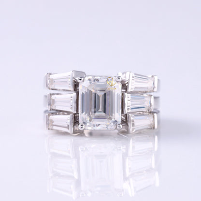 Three Stone Emerald Cut Moissanite Trio Ring Set