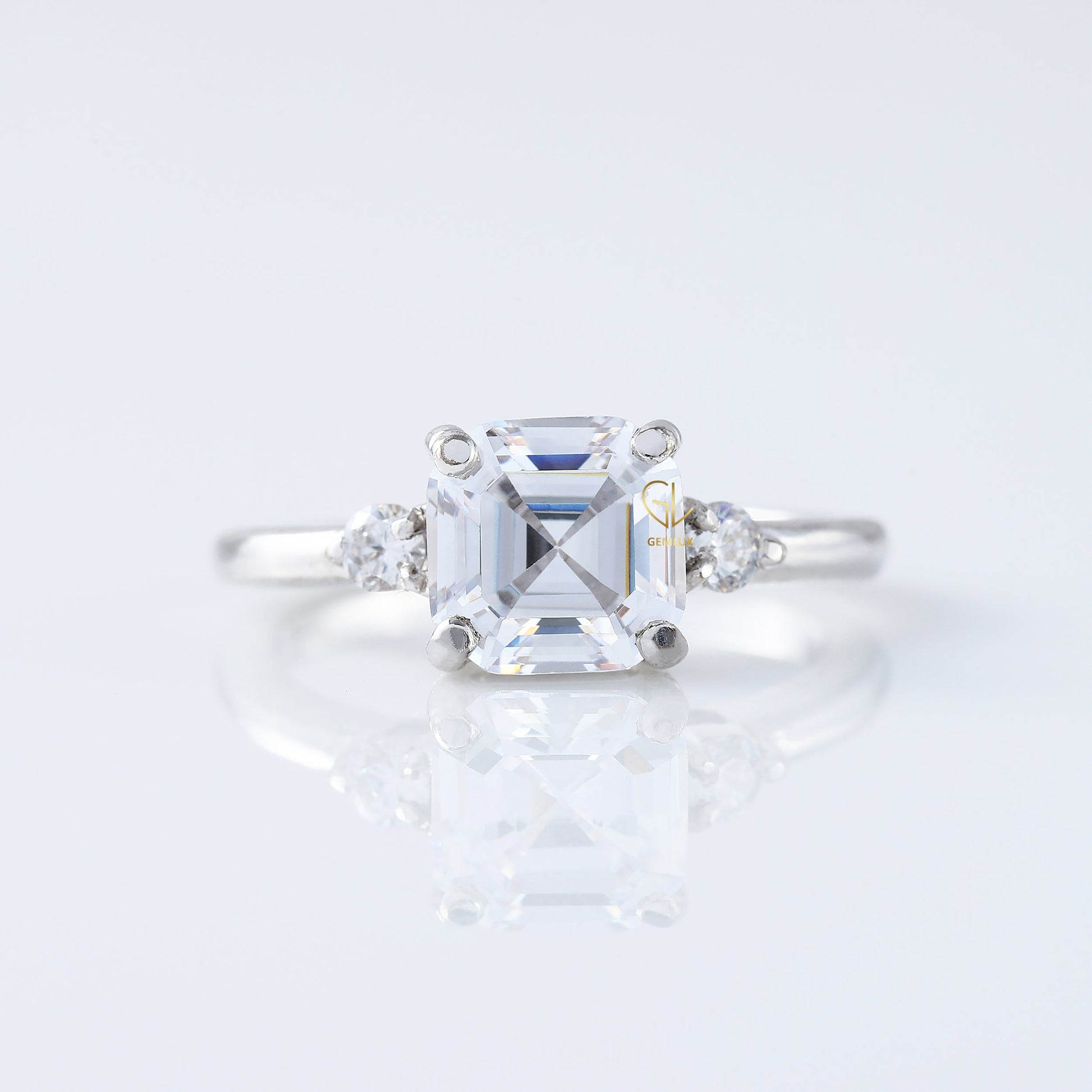 Trilogy 1.5 Ct Asscher Cut Lab Grown Three Stone Engagement Ring