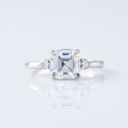 Trilogy 1.5 Ct Asscher Cut Lab Grown Three Stone Engagement Ring