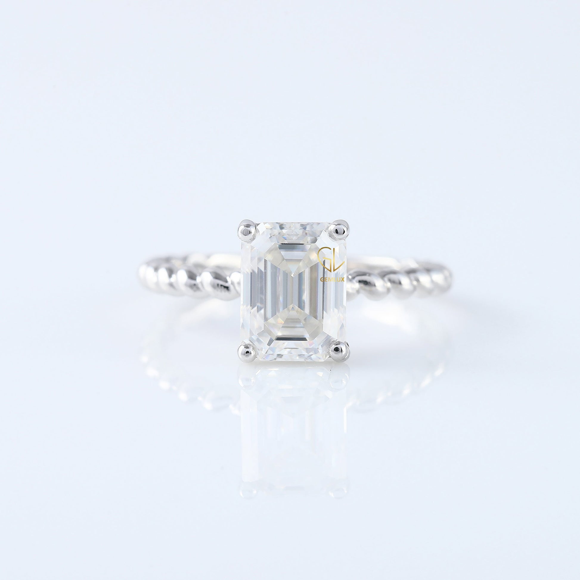 Twisted Emerald Cut Lab Grown Solitaire Rope Ring