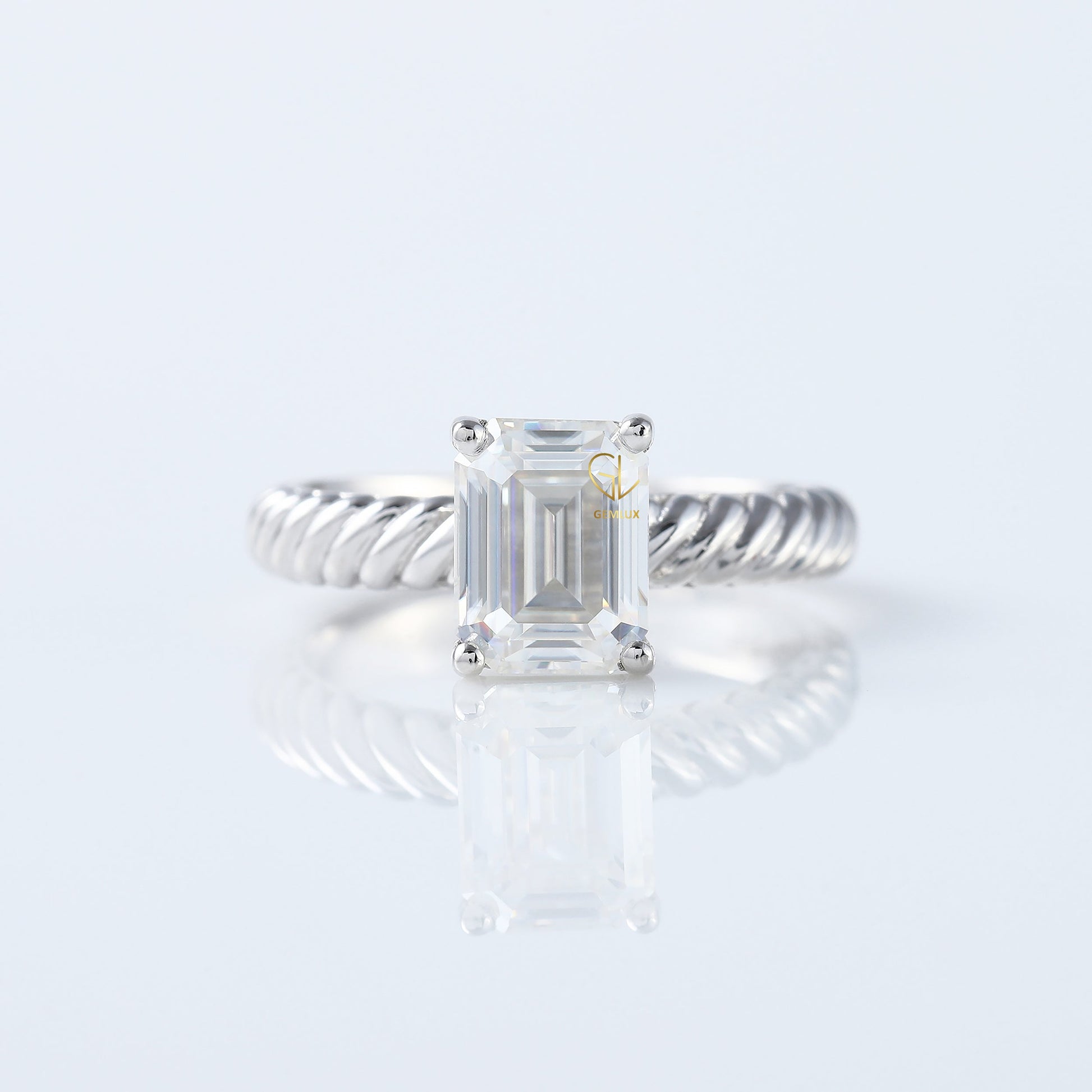 Twisted Wire Rope Emerald Cut Moissanite Solitaire Ring