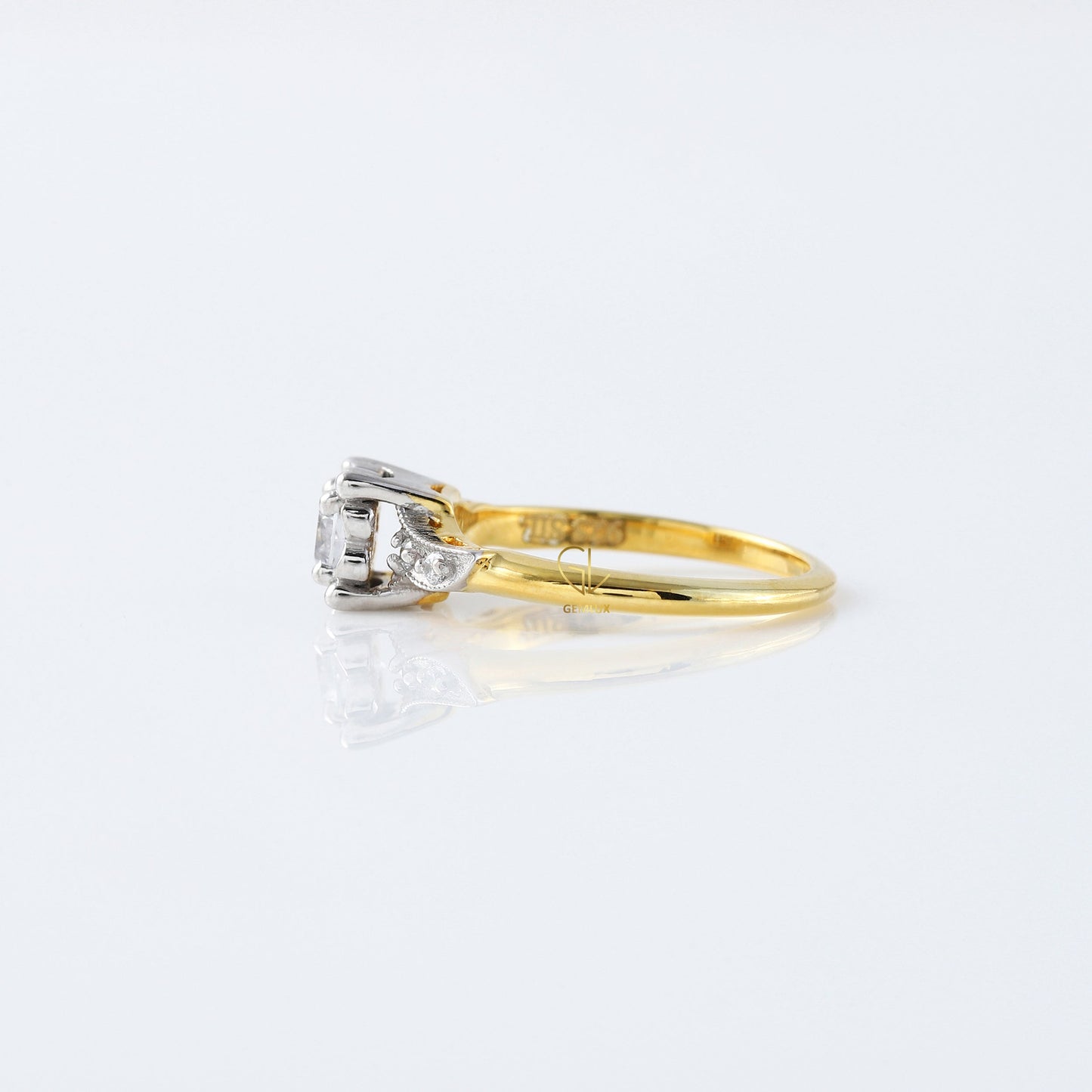 Two Tone Vintage  Round Cut Moissanite Diamond Engagement Ring