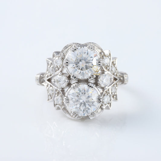 Two Stone Moissanite Art Deco Antique Ring